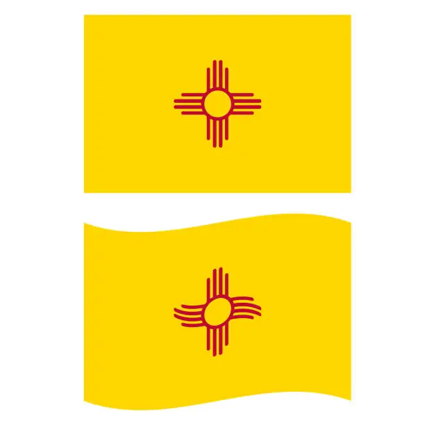 Vector illustration of New Mexico Flag on white background. New Mexico State flag sign. waving New Mexico Flag. flat style.