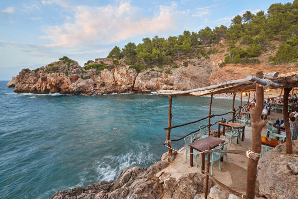Balearic island coast in Mallorca. Picturesque cove in Deia. Spain stock photo