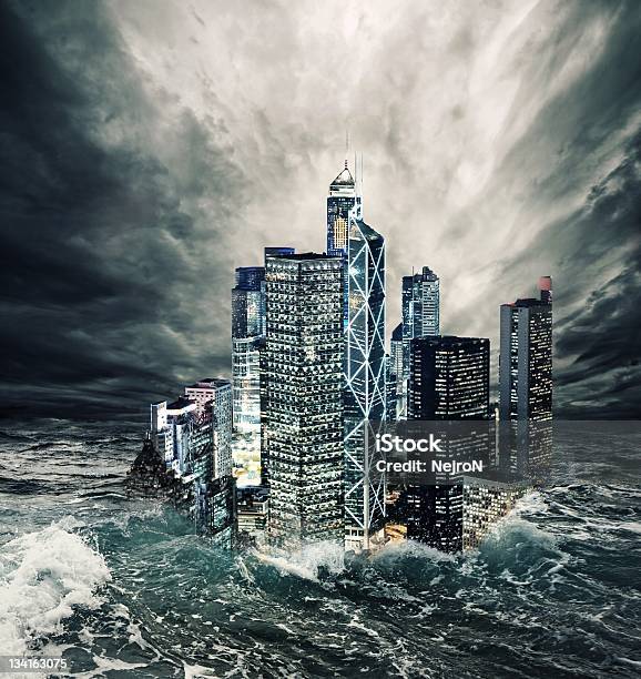 Stormy Picture Of Buildings In The Sea Like A Lighthouse Stock Photo - Download Image Now