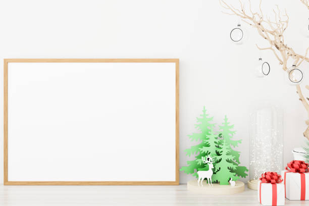 istock Mockup poster photo frame with christmas decoration 1341634417