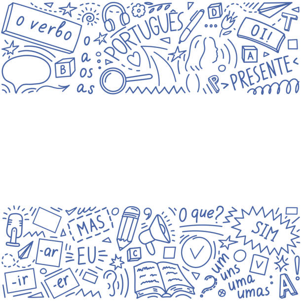 granica doodle w języku portugalskim. - portuguese language stock illustrations