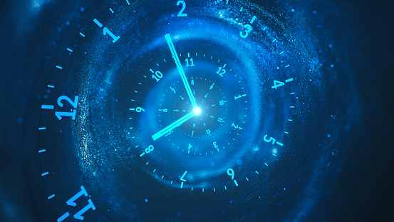 Reloj en espiral - El flujo del tiempo - oscuro, azul, turquesa photo