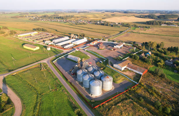 istock Silo storage at farm. Elevator for storage siliage and grain 1341640280