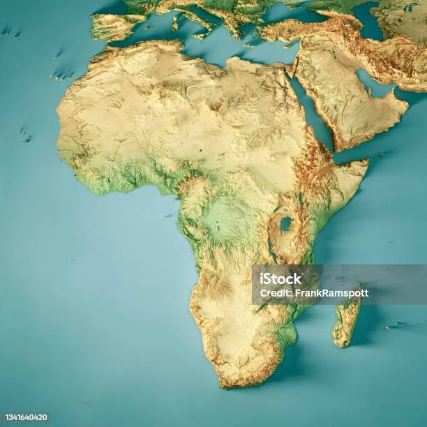 Africa Continent 3d Render Topographic Map Color Stock Photo - Download Image Now - Africa, Map, Digitally Generated Image