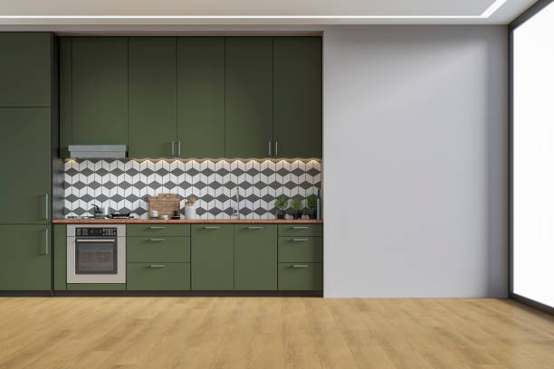 istock Modern kitchen and dining room 70's retro style 1341641334