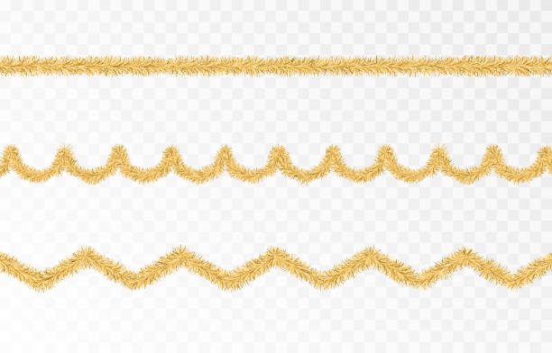 ilustrações de stock, clip art, desenhos animados e ícones de vector christmas tinsel. gold tinsel, gold garland, decor element. christmas, holiday. - ouropel