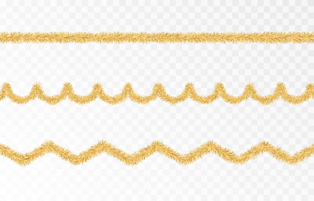 Vector Christmas tinsel. Gold tinsel, gold garland, decor element. Christmas, holiday. Vector Christmas tinsel. Gold tinsel, gold garland, decor element. Christmas, holiday. Vector. floral garland stock illustrations