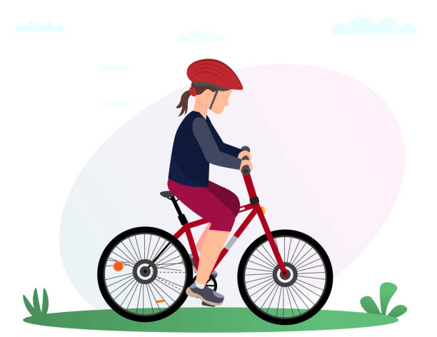 A girl in the helmet riding a bike, sport life concept, healthy lifestyle concept, flat vector illustration flat vector illustration extreem weer stock illustrations