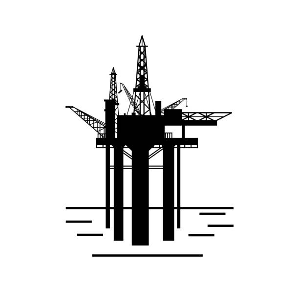 иллюстрация дизайна буровой платформы нефтяной высыпи - oil rig oil industry sea oil stock illustrations