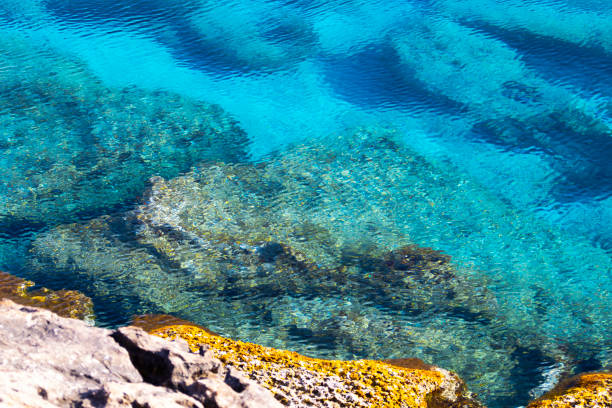 istock Clear Blue Aquamarine Water texture, Mediterranean sea beach, Copyspace 1341653284