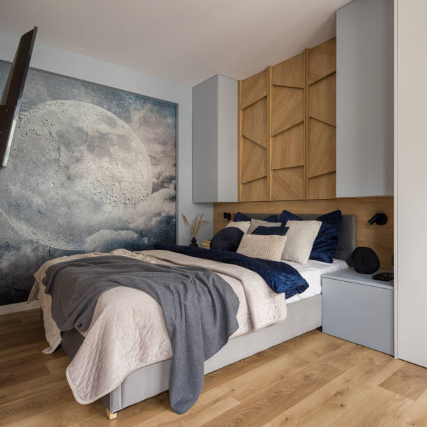 istock Modern bedroom with moon poster 1341653309