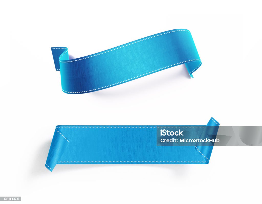 Blue Ribbon Pair Sitting Over White Background Blue ribbon pair sitting over white background. Horizontal composition with  copy space. Award Ribbon Stock Photo