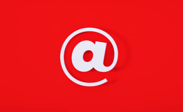 White at symbol sitting on red background. Horizontal composition with copy space.
