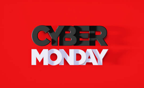 Black and white letters writing Cyber Monday on red background. Horizontal composition with copy space. Directly above. Great use for Cyber Monday concepts.