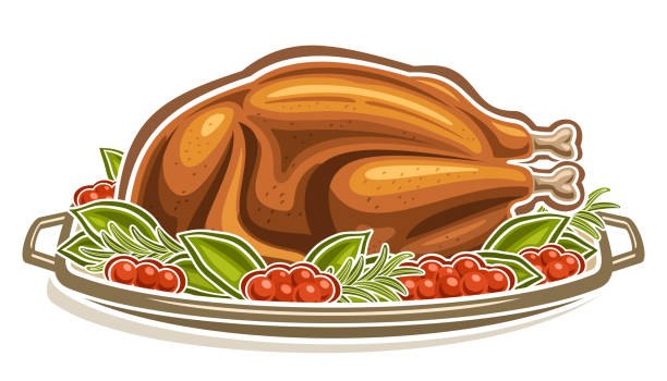 vektorillustration von roast turkey - cooked chicken white background grilled chicken stock-grafiken, -clipart, -cartoons und -symbole