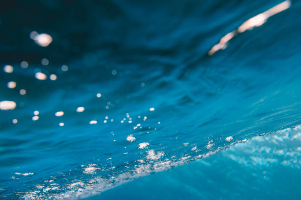 istock Bubbles and wave in underwater. Transparent blue water texture. 1341657772