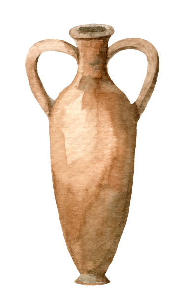 수채화 그리스 점토 냄비 - amphora ancient past greece stock illustrations