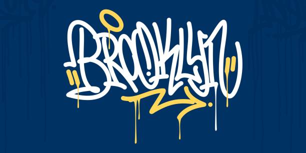 ilustrações, clipart, desenhos animados e ícones de resumo hip hop mão escrita arte urbana arte urbana estilo graffiti palavra brooklin vector ilustração arte - animal em via de extinção