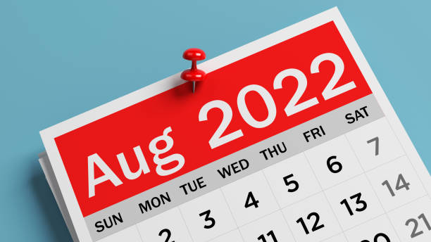 istock Red-and-white-colored August 2022  calendar. 1341663373