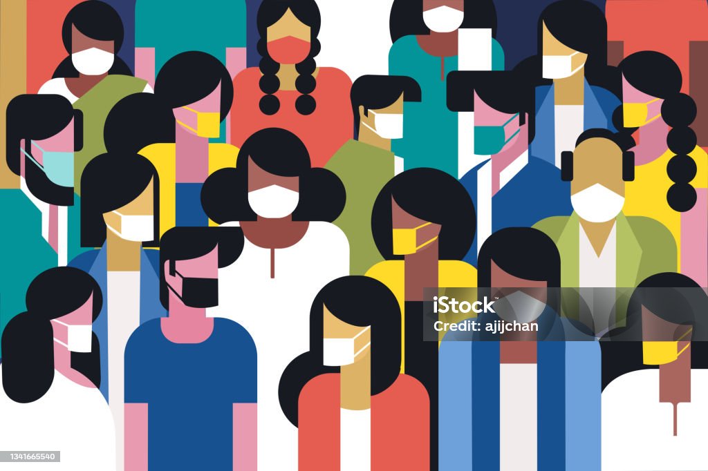 Crowd of people wearing protective masks Protective Face Mask stock vector