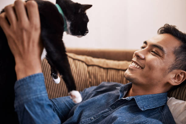 istock Shot of a young man playing with his cat 1341668850