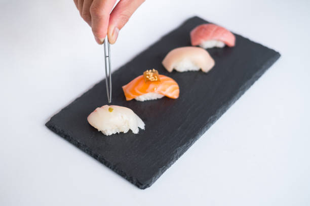 istock Sushi Nigiri served on black tray. 1341672179