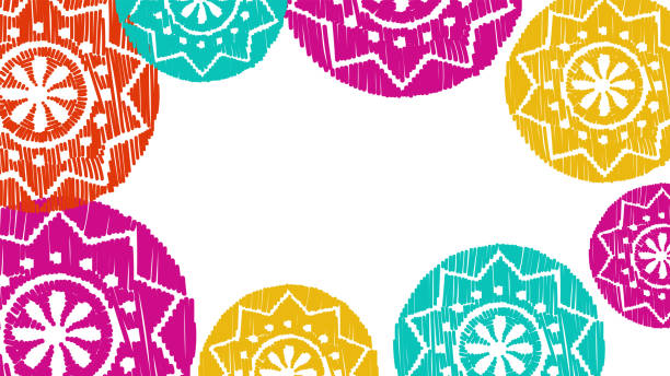 stockillustraties, clipart, cartoons en iconen met vector. perforated color patterns, hand-drawn papel picado pattern. hispanic heritage month. polygonal pattern for web banner, poster, cover, splash, social network. line sketch. - spaanse cultuur