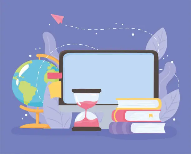 Vector illustration of online education and books