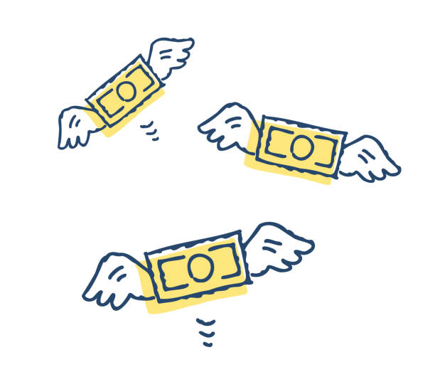 bilddarstellung mehrerer fliegender banknoten - geld ausgeben stock-grafiken, -clipart, -cartoons und -symbole