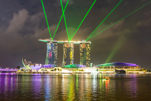 Marina Bay, Singapore - February 21, 2016 : Marina Bay Sands Light & Water Show.