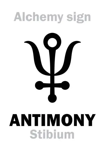 Vector illustration of Alchemy Alphabet: ANTIMONY (Stibium), one of mundane stuffs, 