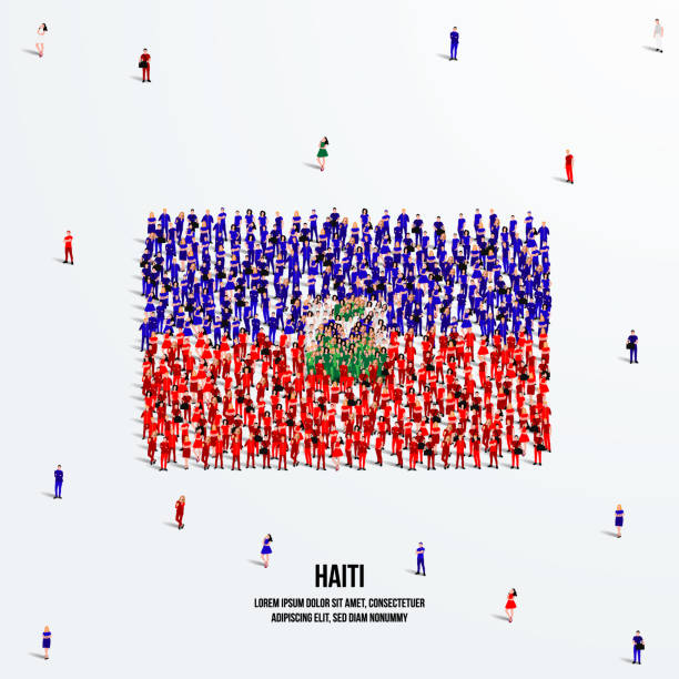 flaga haiti. duża grupa ludzi tworzy kształt flagi haiti. ilustracja wektorowa. - haiti flag republic of haiti flag of haiti stock illustrations