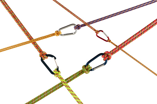 Ropes connected by carabiner hook