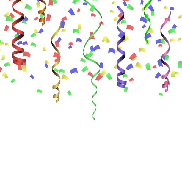istock Celebration background template with colorful confetti and ribbons. 1341683472
