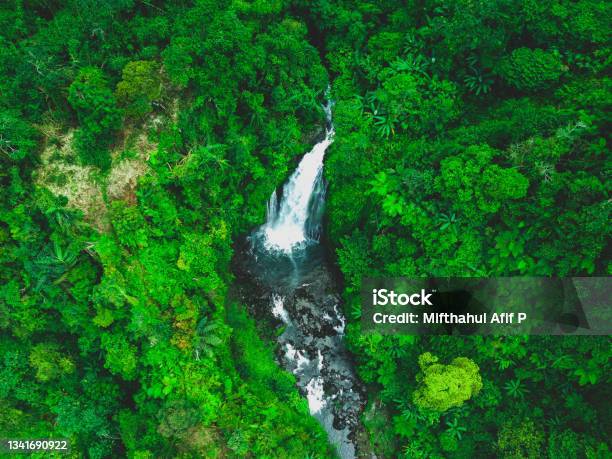 Top View Of Gomblang Waterfall Located In Kedungbanteng District Banyumas Regency Central Java Province Indonesia Stock Photo - Download Image Now