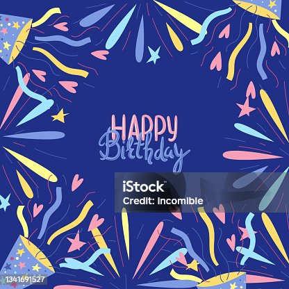 istock Happy Birthday greeting card. Celebration or holiday items. 1341691527