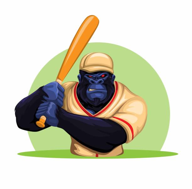 gorilla monkey w stroju baseballu trzymający nietoperza gotowego do gry maskotkę postaci ilustracja wektor - baseball cap cap hat golf hat stock illustrations