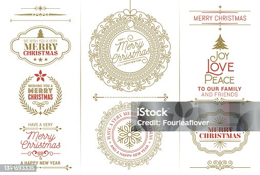 istock Christmas vector typography ornate labels and badges, happy new year and winter holidays wishes for greeting card 1341693335