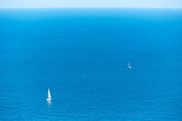 Xabia Javea Mediterranean sea in Alicante aerial view with sailboats