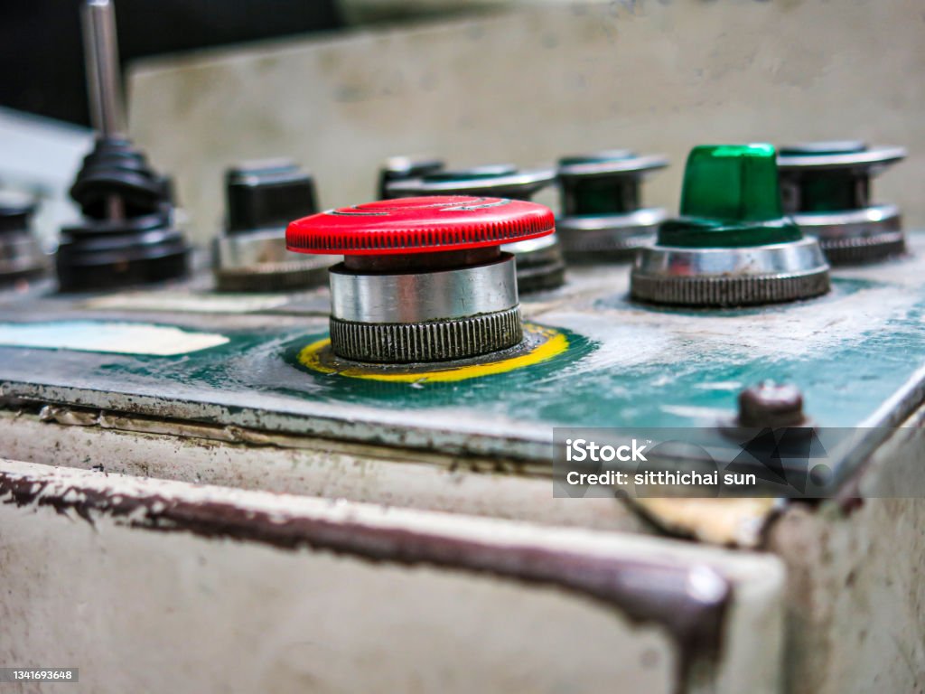 Incomplete Button Red The Old Red Emergency Button Controls The Machine To Stop Working In An ...