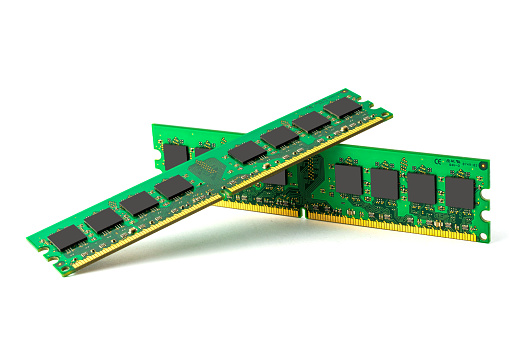 Computer RAM Random Access Memory modules on the white background.Isolated.