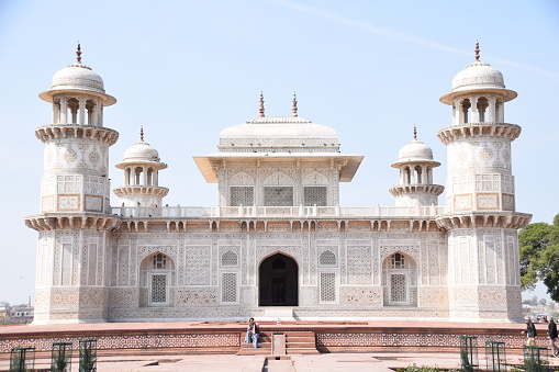 Tomb of Itmad-ud-Daula or the Baby Taj, Agra, India. February 2018. Photos from a tour of the cites of Delhi, Agra and Jaipur - often called The Golden Triangle - in northern India