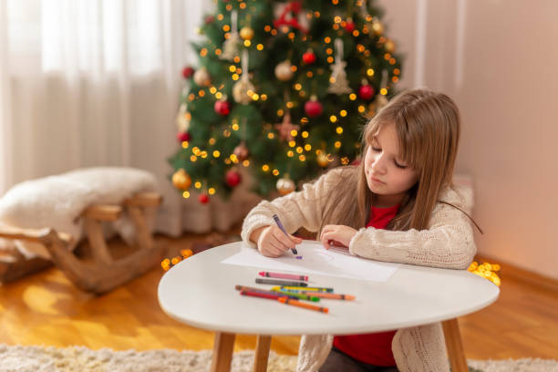 istock Little girl having fun drawing on Christmas day 1341697218