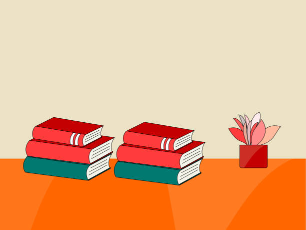 ilustrações de stock, clip art, desenhos animados e ícones de red books on an orange desk - book backgrounds law bookshelf