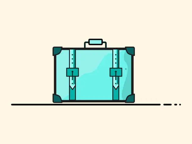 Vector illustration of teal travel suitcase, on a beige background