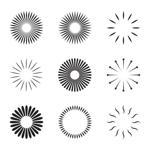 Starburst and sunburst radial effect set with different style for decorative design isolated on white background. vector illustration Starburst and sunburst radial effect set with different style for decorative design isolated on white background. vector illustration radius circle stock illustrations