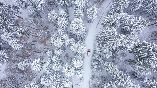 istock Car driving on winter country road 1341699788