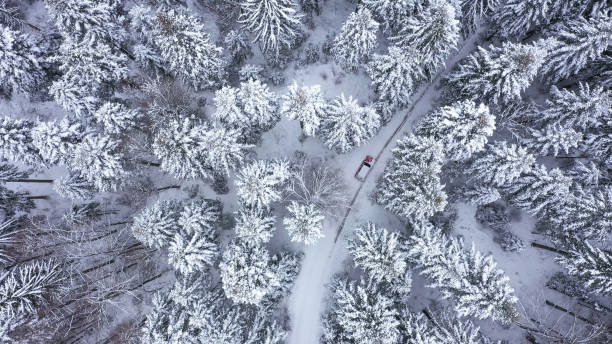 istock Car driving on winter country road 1341699798