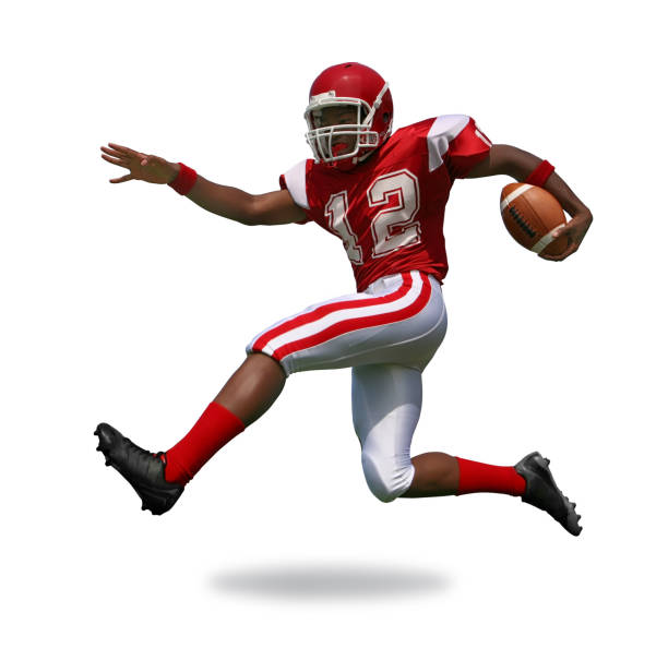 american football running back isolated on white background - running back imagens e fotografias de stock