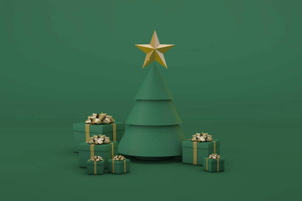 istock Green scene with christmas tree and christmas gifts. 3d render 1341705289